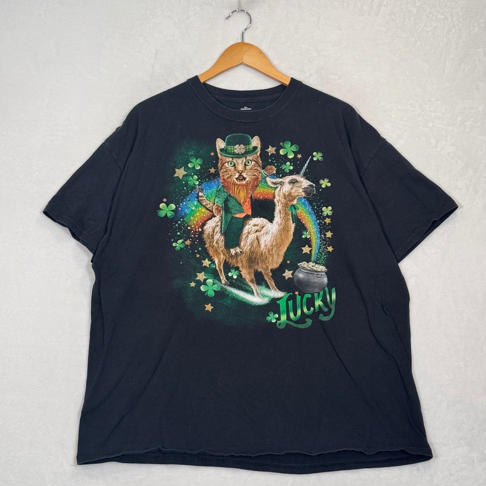 Celebrate Black St Patricks Day Cat Llama Graphic T-Shirt 2XL